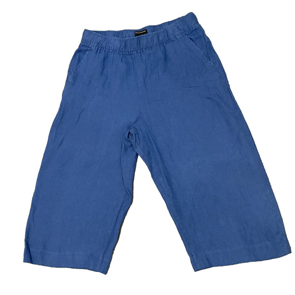 Tahari Essentials 100% Linen Wide Leg Pants Womens Size XL Loose Blue Cropped - Picture 1 of 13